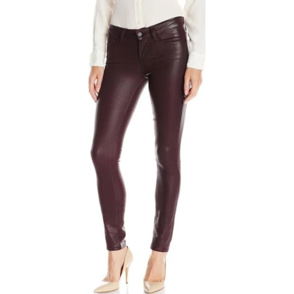 Paige Verdugo Ankle Coated Skinny Jeans Pinot Noir Red 26 1764C67-139 NEW